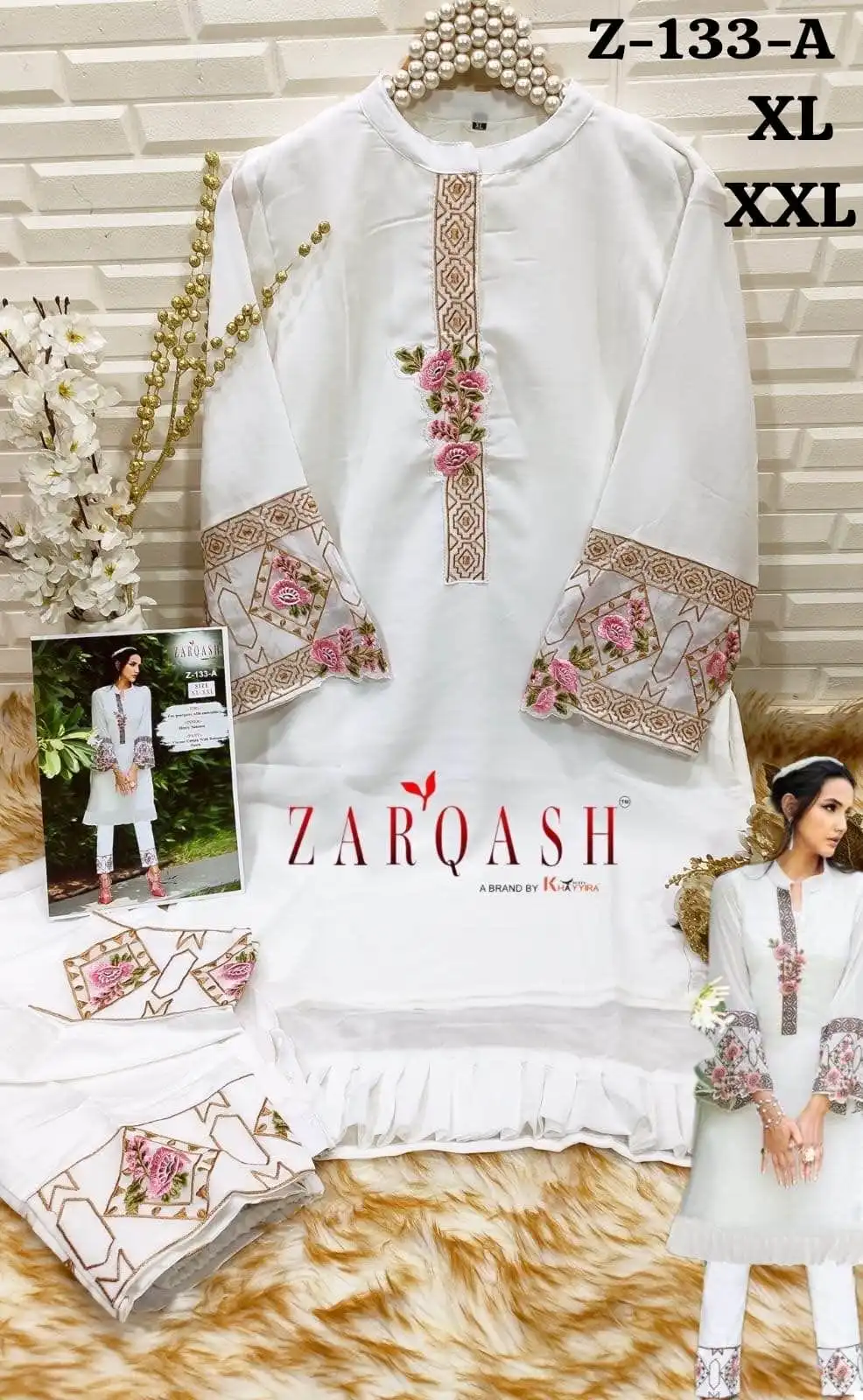 Zarqash Z 133 Faux Georgette Wholesale Pakistani Kurti With Pant Catalog - Image 6