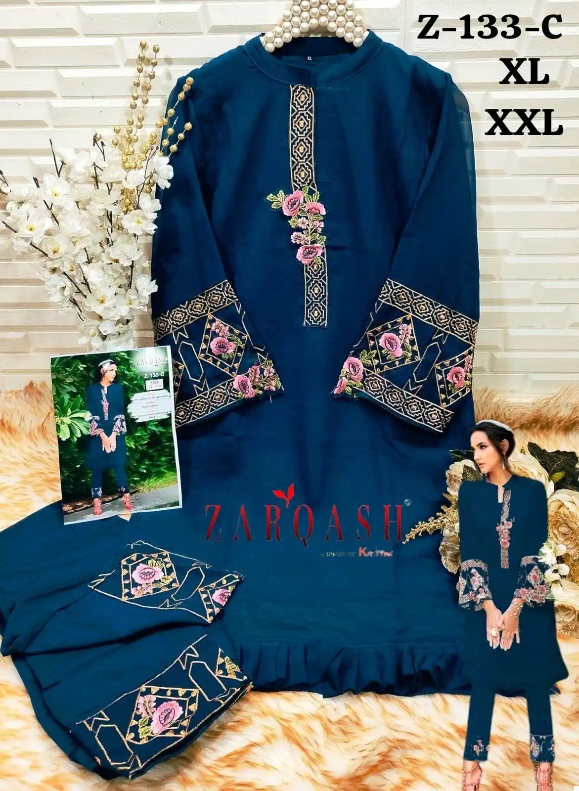 Zarqash Z 133 Faux Georgette Wholesale Pakistani Kurti With Pant Catalog - Image 7