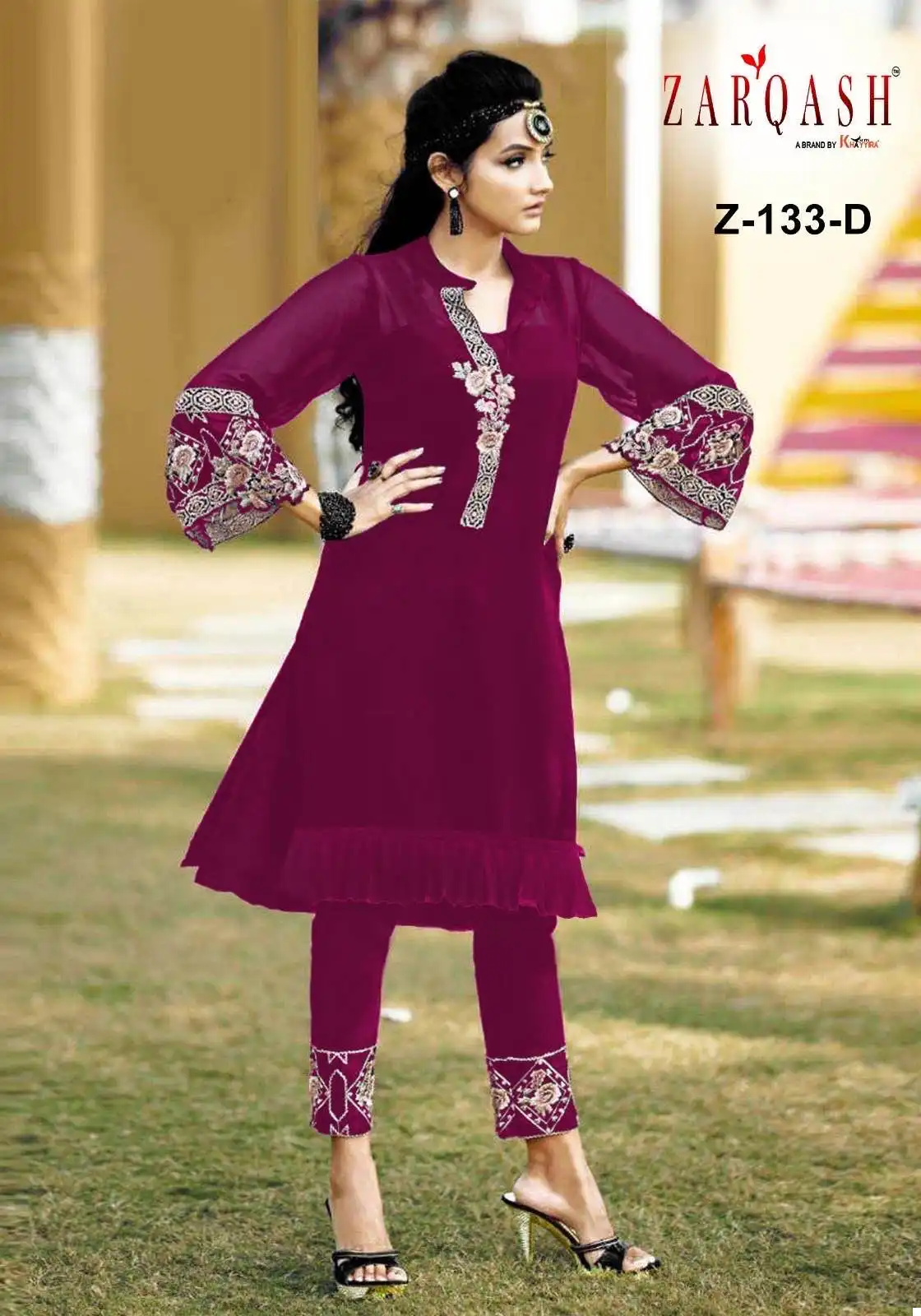 Zarqash Z 133 Faux Georgette Wholesale Pakistani Kurti With Pant Catalog - Image 8