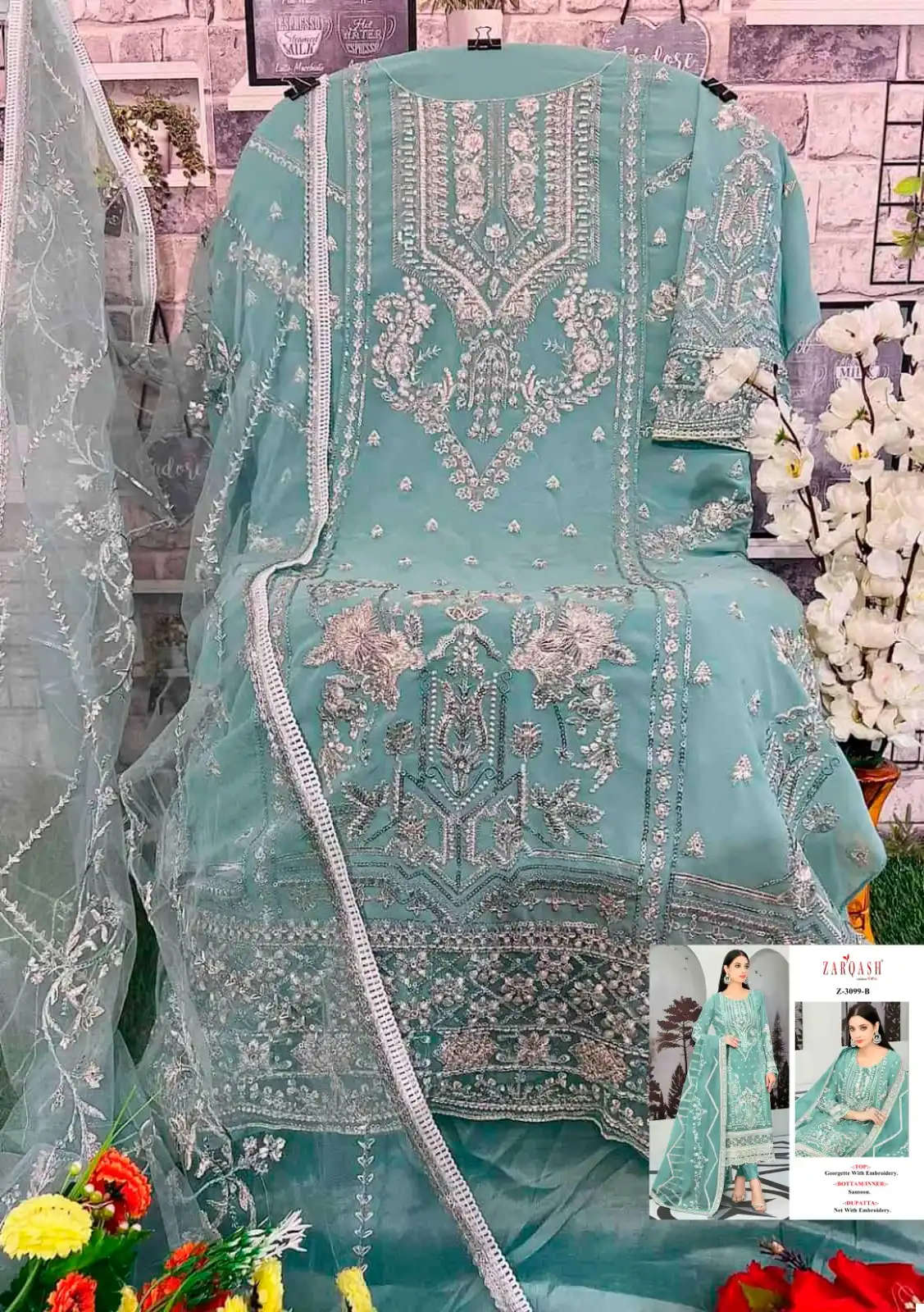 Zarqash Z 3099 Georgette Wholesale Pakistani Salwar Suit Catalog - Image 6