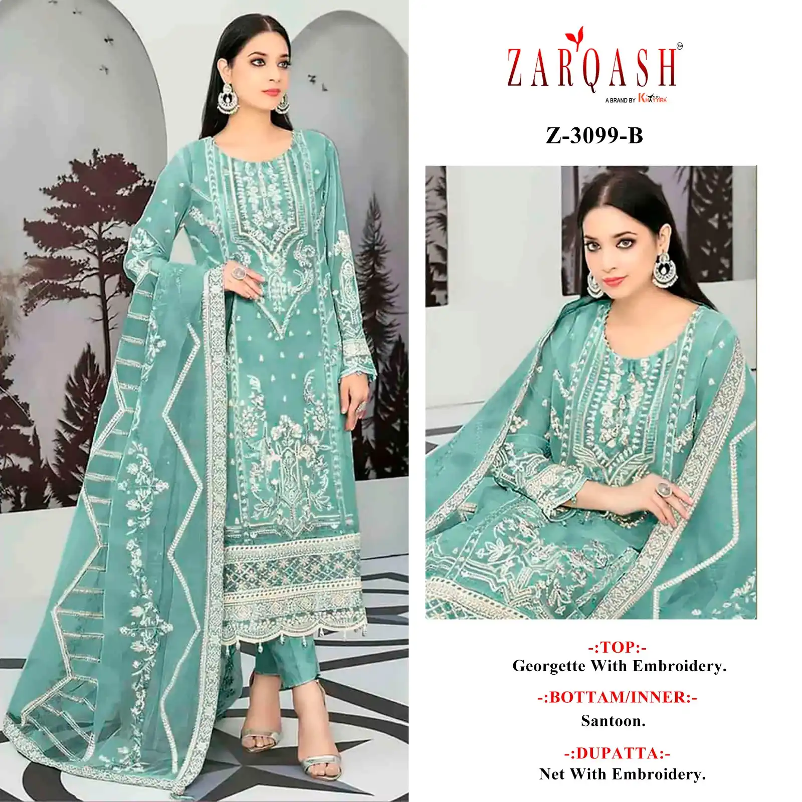 Zarqash Z 3099 Georgette Wholesale Pakistani Salwar Suit Catalog - Image 2