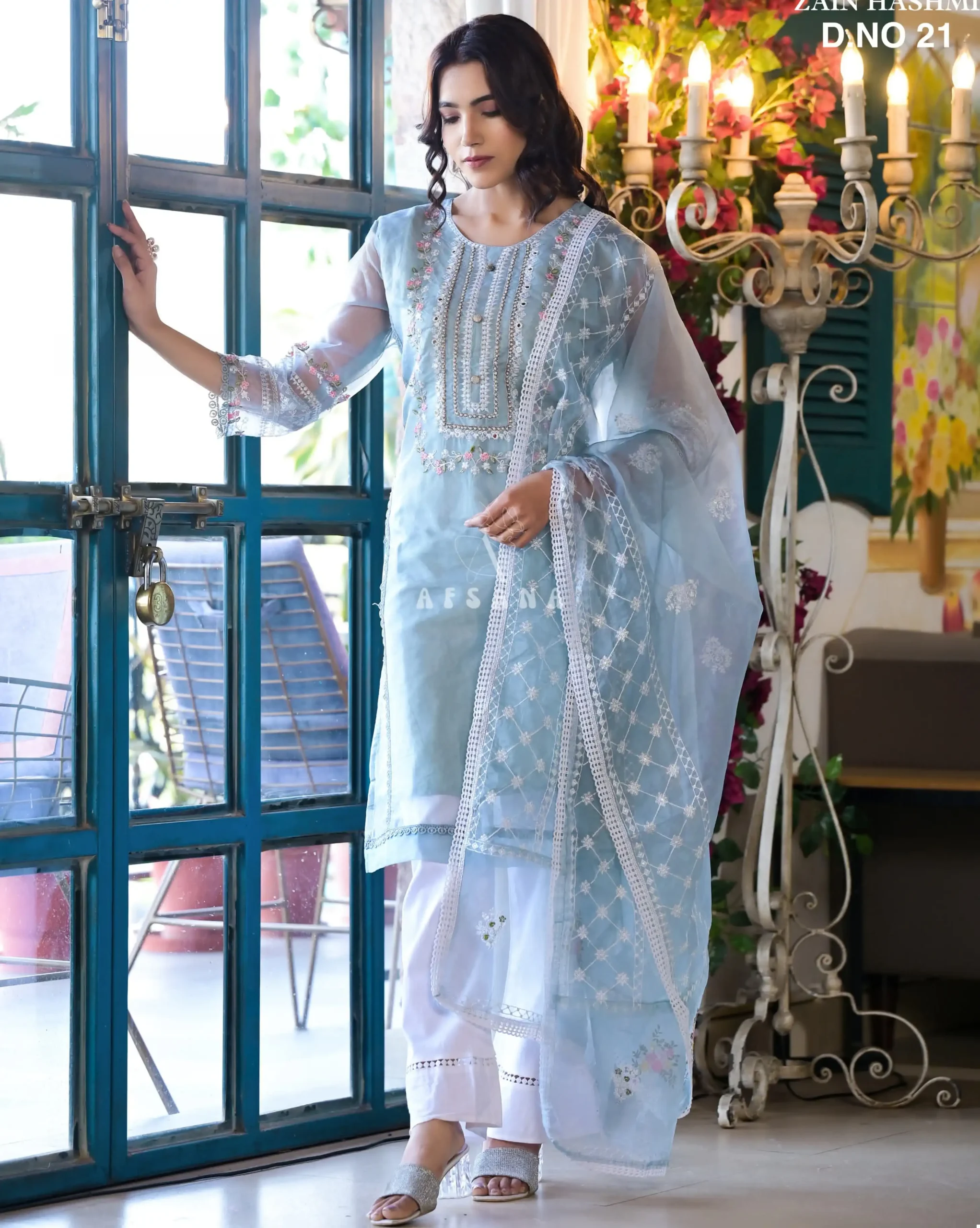 Afsana Zain Hashmi Organza Wholesale Pakistani Readymade Salwar Suit Catalog