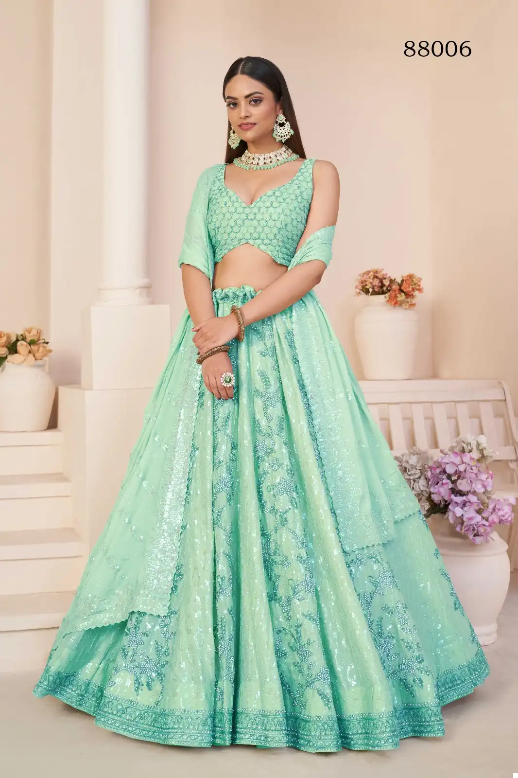 Arya Designs Volume 53 Net & Georgette Wholesale Lahenga Catalog - Image 8