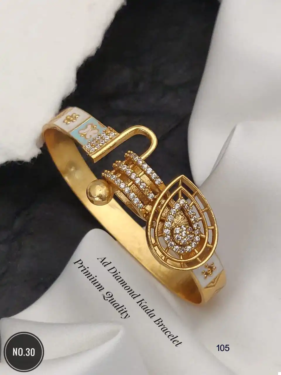 Luxurious Antique Kada Bracelet With Diamond Accents