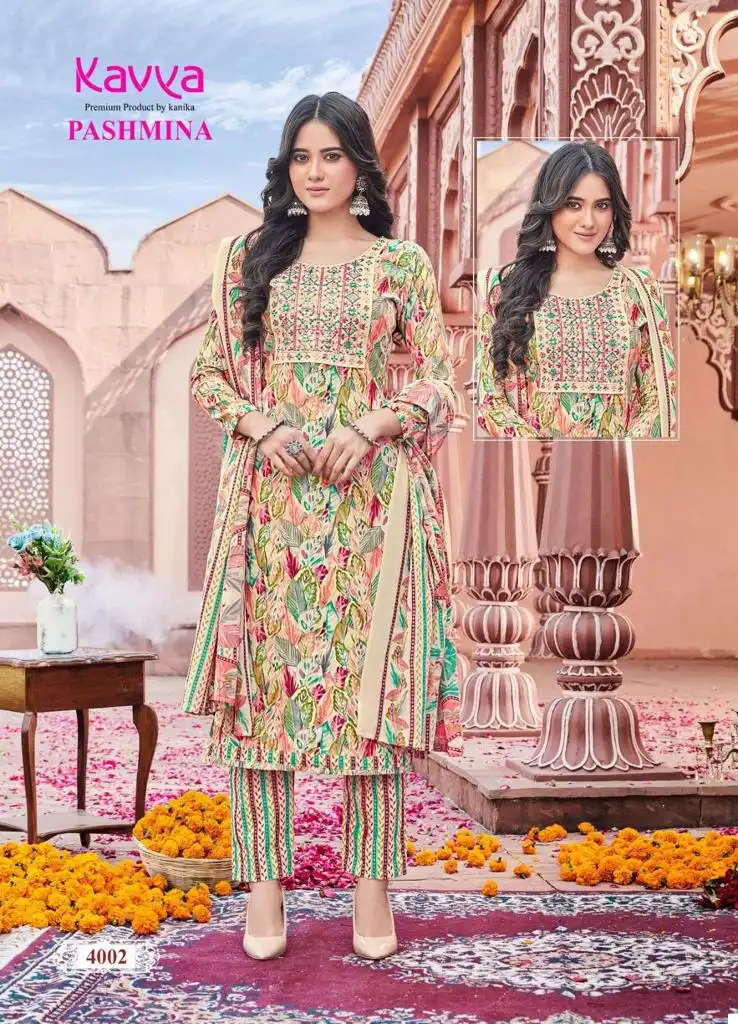 Kavya Pashmina Vol 4 Heavy Pashmina Cotton Wholesale Readymade Salwar Suit Catalog — Wholesale Salwar Suits, Kavya wholesale from Surat — view 3