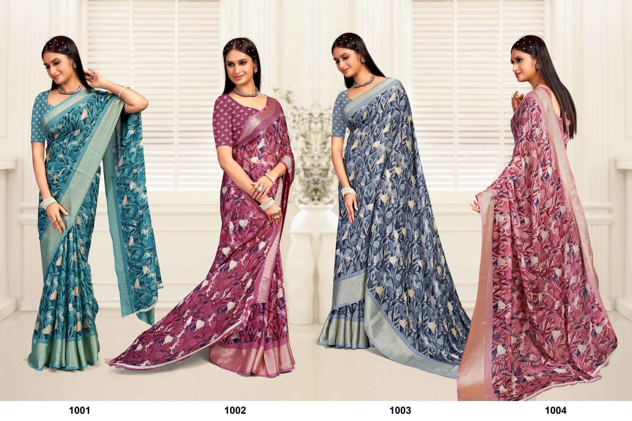 Mahamani Jayshree Zebra Border Dollmoss Printed Wholesale Fancy Sarees Catalog - Image 8