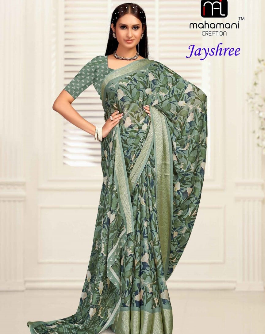 Mahamani Jayshree Zebra Border Dollmoss Printed Wholesale Fancy Sarees Catalog