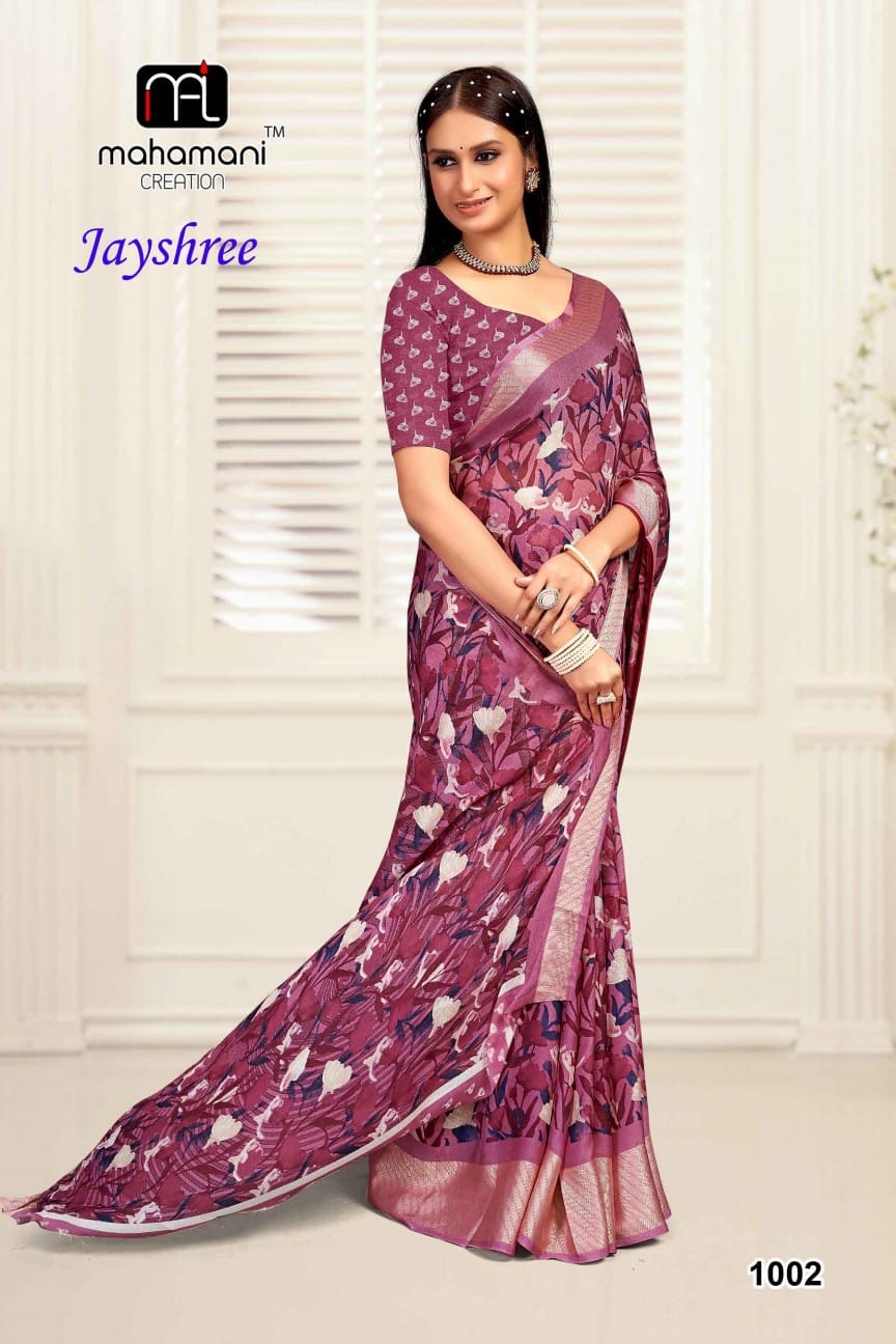 Mahamani Jayshree Zebra Border Dollmoss Printed Wholesale Fancy Sarees Catalog - Image 4