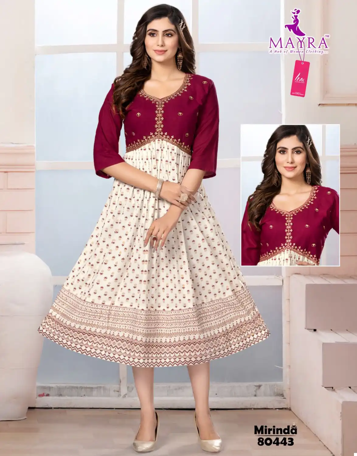 Mayra Mirinda Pure Heavy Liva Approved Viscose Rayon Wholesale Anarkali Kurtis Catalog