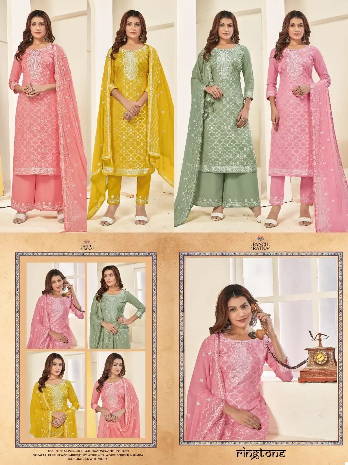 Panch Ratna Ringtone Pure Muslin Silk Wholesale Fancy Salwar Suit Catalog - Image 5