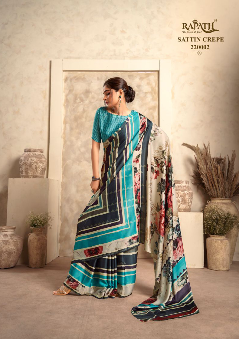 Rajpath Jasmine Silk Satin Crepe Wholesale Fancy Sarees Catalog - Image 3