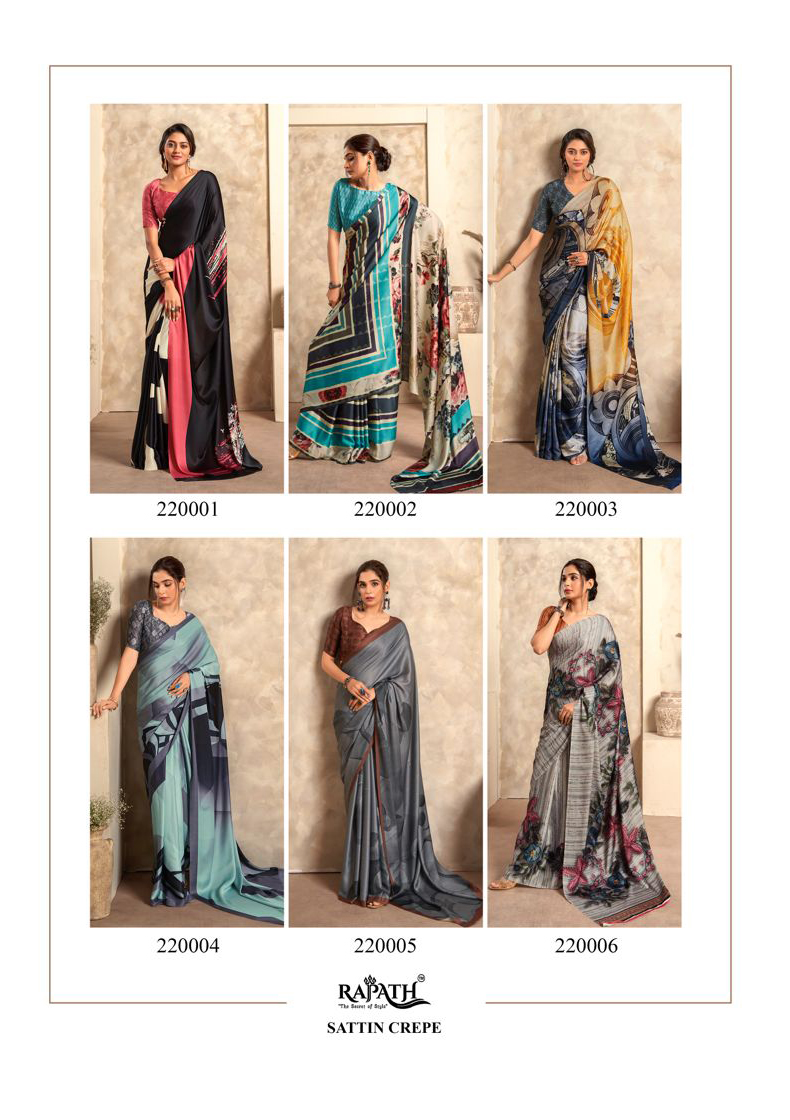 Rajpath Jasmine Silk Satin Crepe Wholesale Fancy Sarees Catalog - Image 7