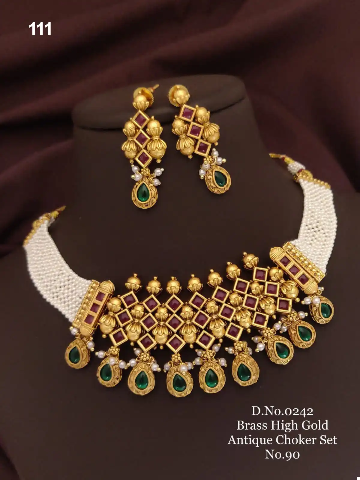 Regal Elegance Brass High Gold Antique Choker Set - Image 2