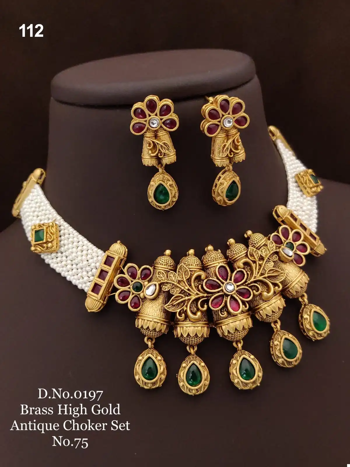 Regal Elegance Brass High Gold Antique Choker Set