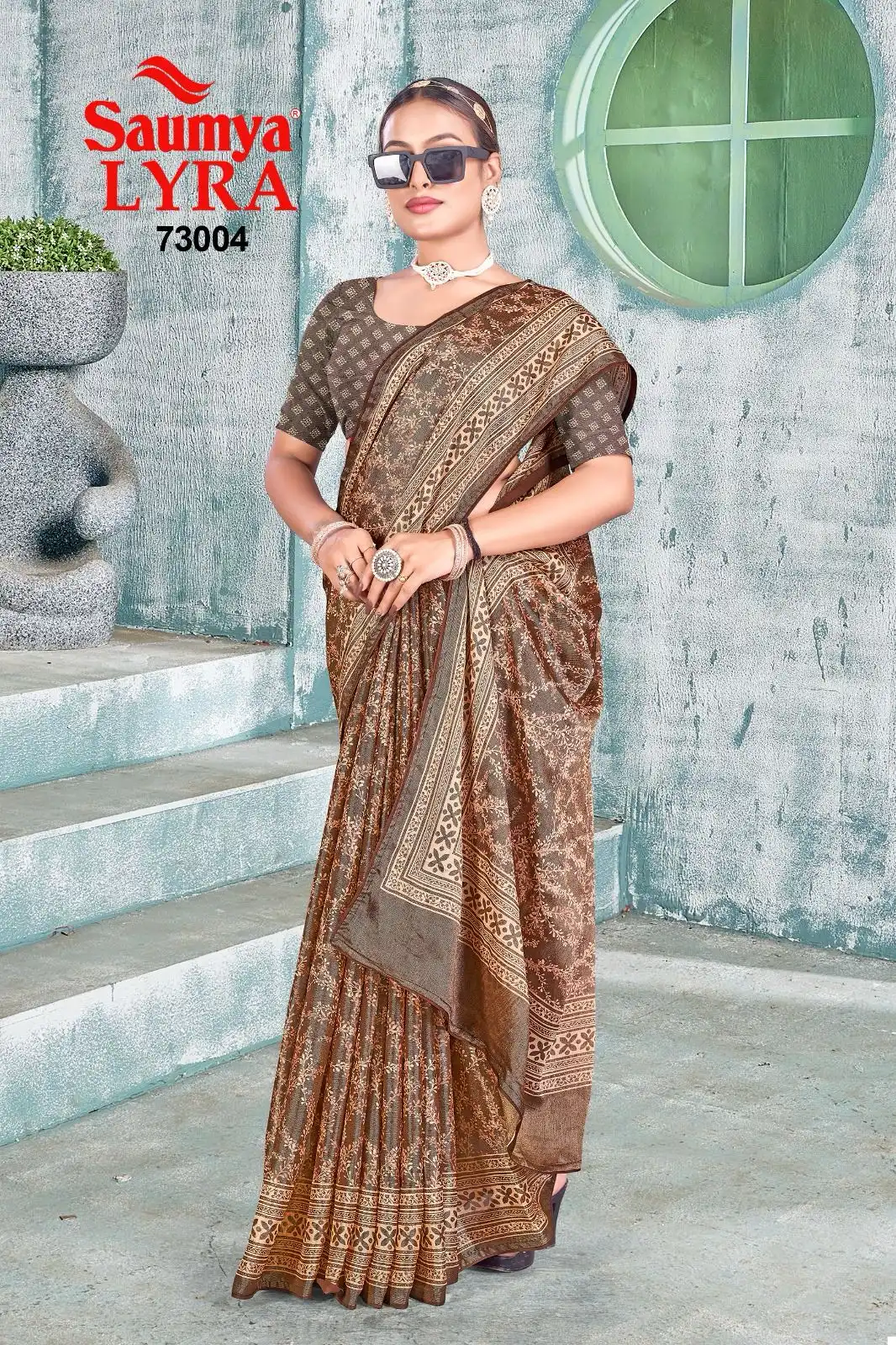 Saumya Lyra Chiffon Brasso Padding Print Wholesale Sarees Catalog - Image 4