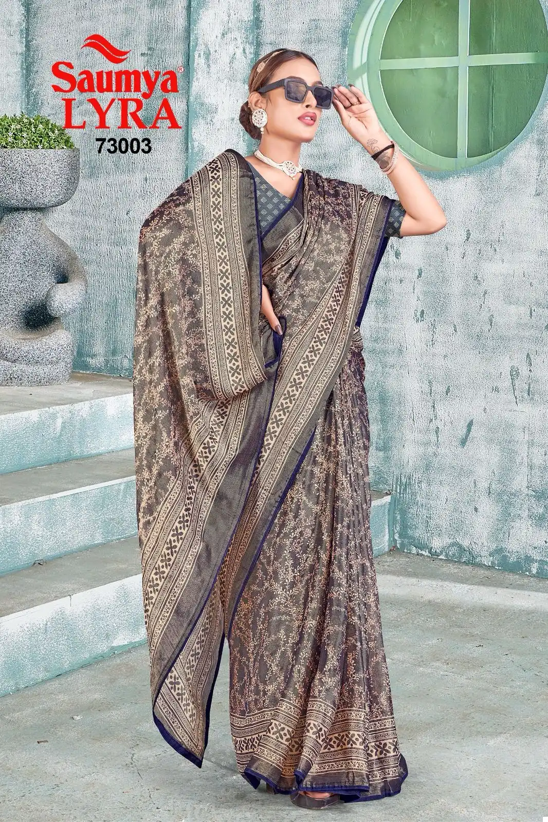 Saumya Lyra Chiffon Brasso Padding Print Wholesale Sarees Catalog - Image 5
