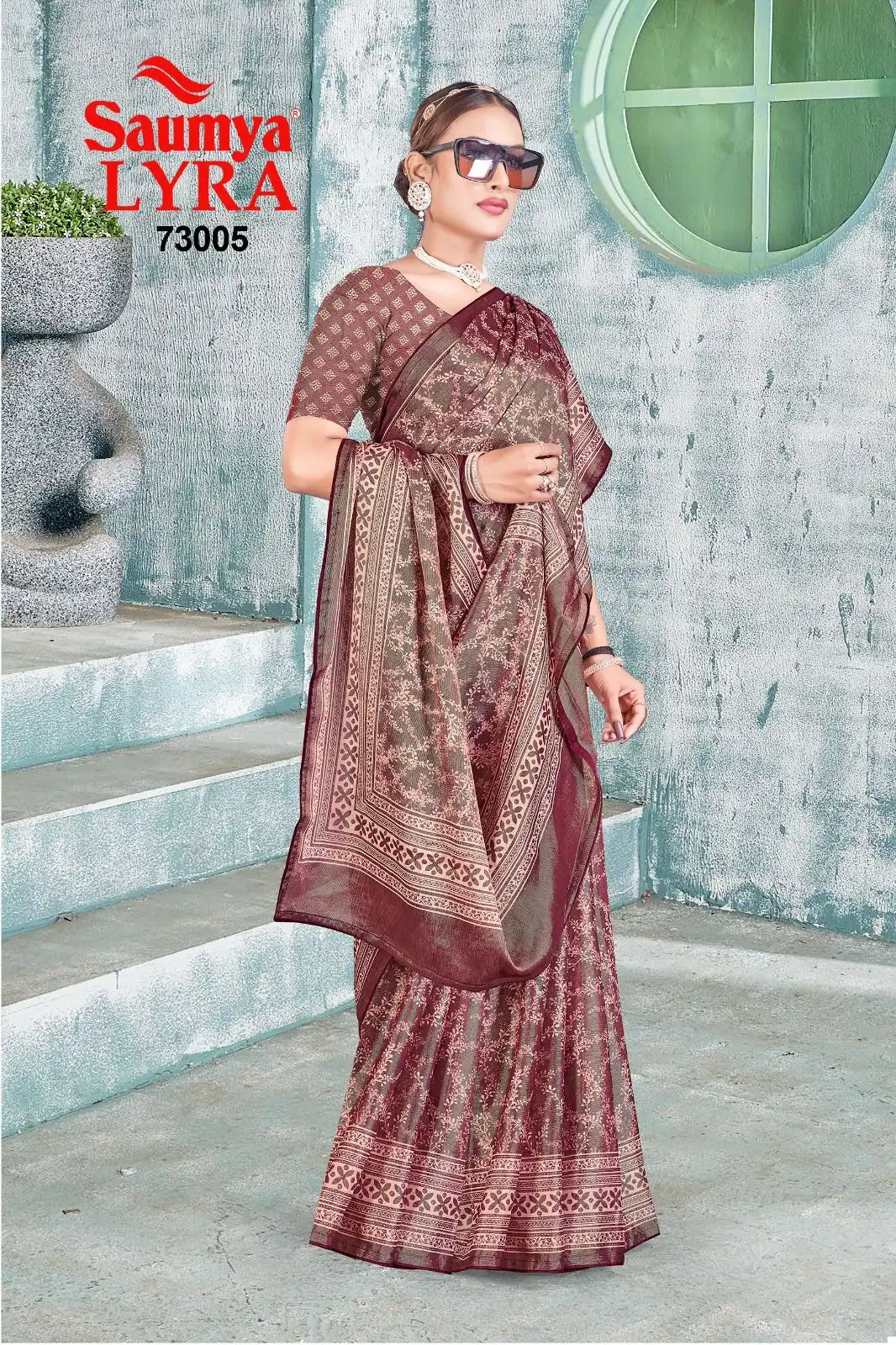 Saumya Lyra Chiffon Brasso Padding Print Wholesale Sarees Catalog - Image 7