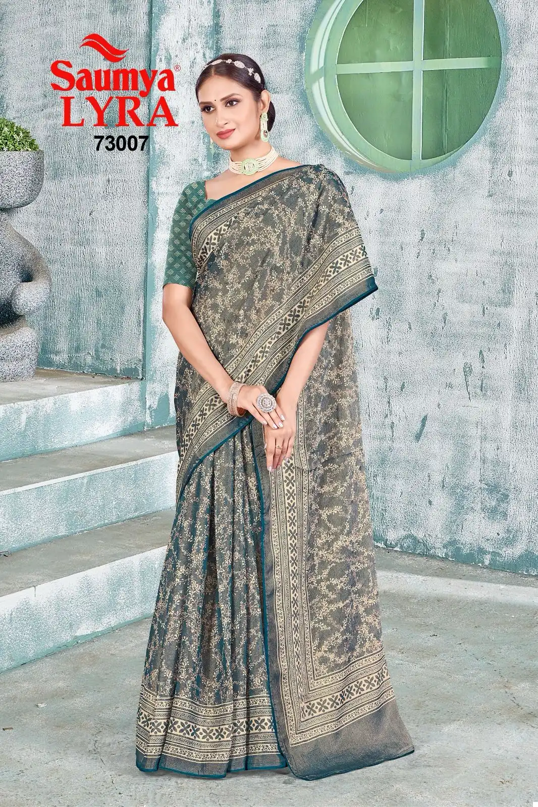 Saumya Lyra Chiffon Brasso Padding Print Wholesale Sarees Catalog - Image 8