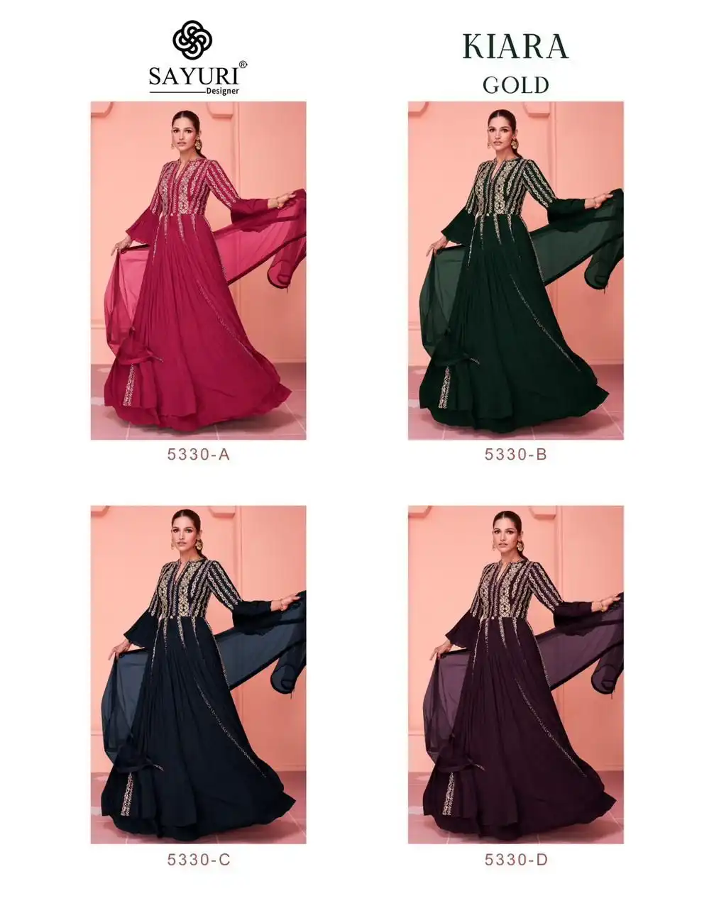 Sayuri Designer Kiaraa Gold Real Georgette Wholesale Designer Long Gown with Dupatta Catalog - Image 6