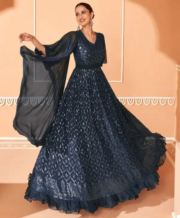 Sayuri Designer Panghat Hit Chinon Silk / Real Georgette Wholesale Designer Long Gown With Dupatta