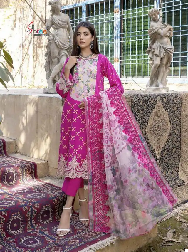 Shree Fabs Charisma Aniiq Embroidered Dupatta Pure Lawn Cotton Print Wholesale Pakistani Salwar Suit Catalog - Image 2