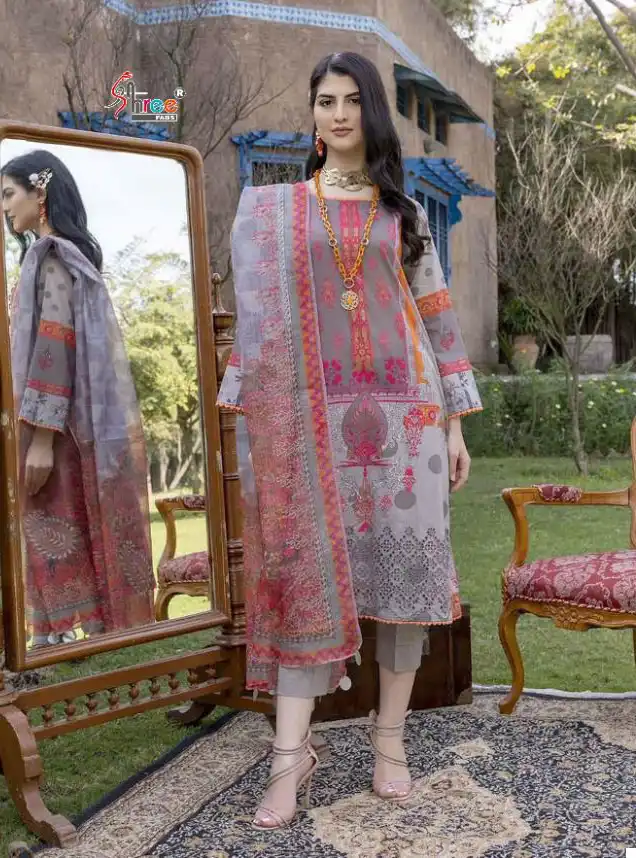Shree Fabs Charisma Aniiq Embroidered Dupatta Pure Lawn Cotton Print Wholesale Pakistani Salwar Suit Catalog - Image 5