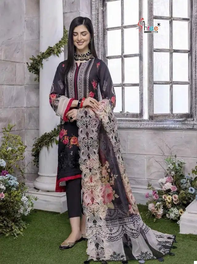 Shree Fabs Charisma Aniiq Embroidered Dupatta Pure Lawn Cotton Print Wholesale Pakistani Salwar Suit Catalog - Image 6