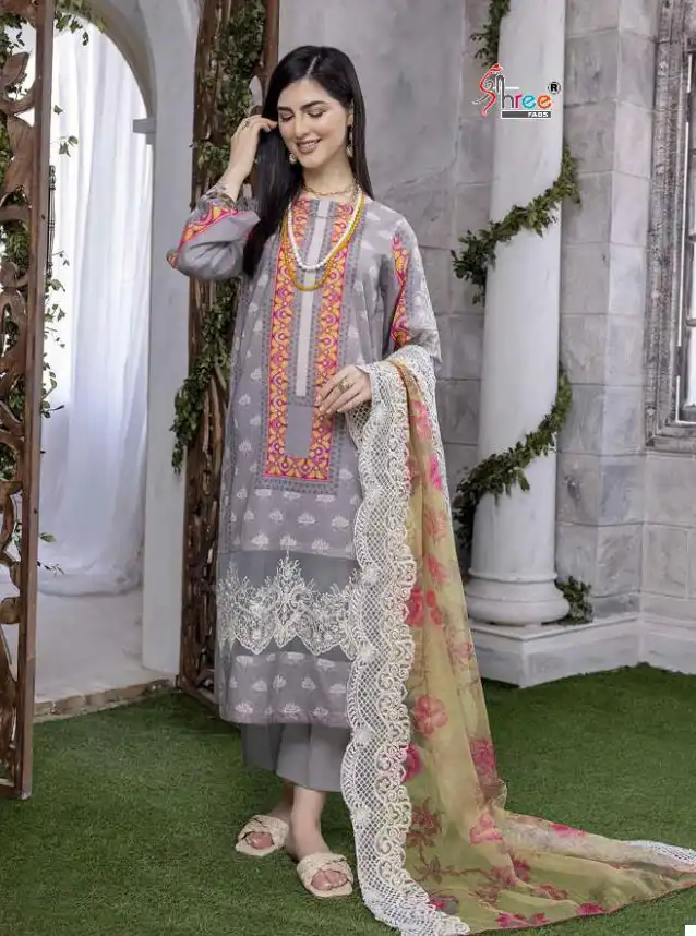 Shree Fabs Charisma Aniiq Embroidered Dupatta Pure Lawn Cotton Print Wholesale Pakistani Salwar Suit Catalog - Image 7
