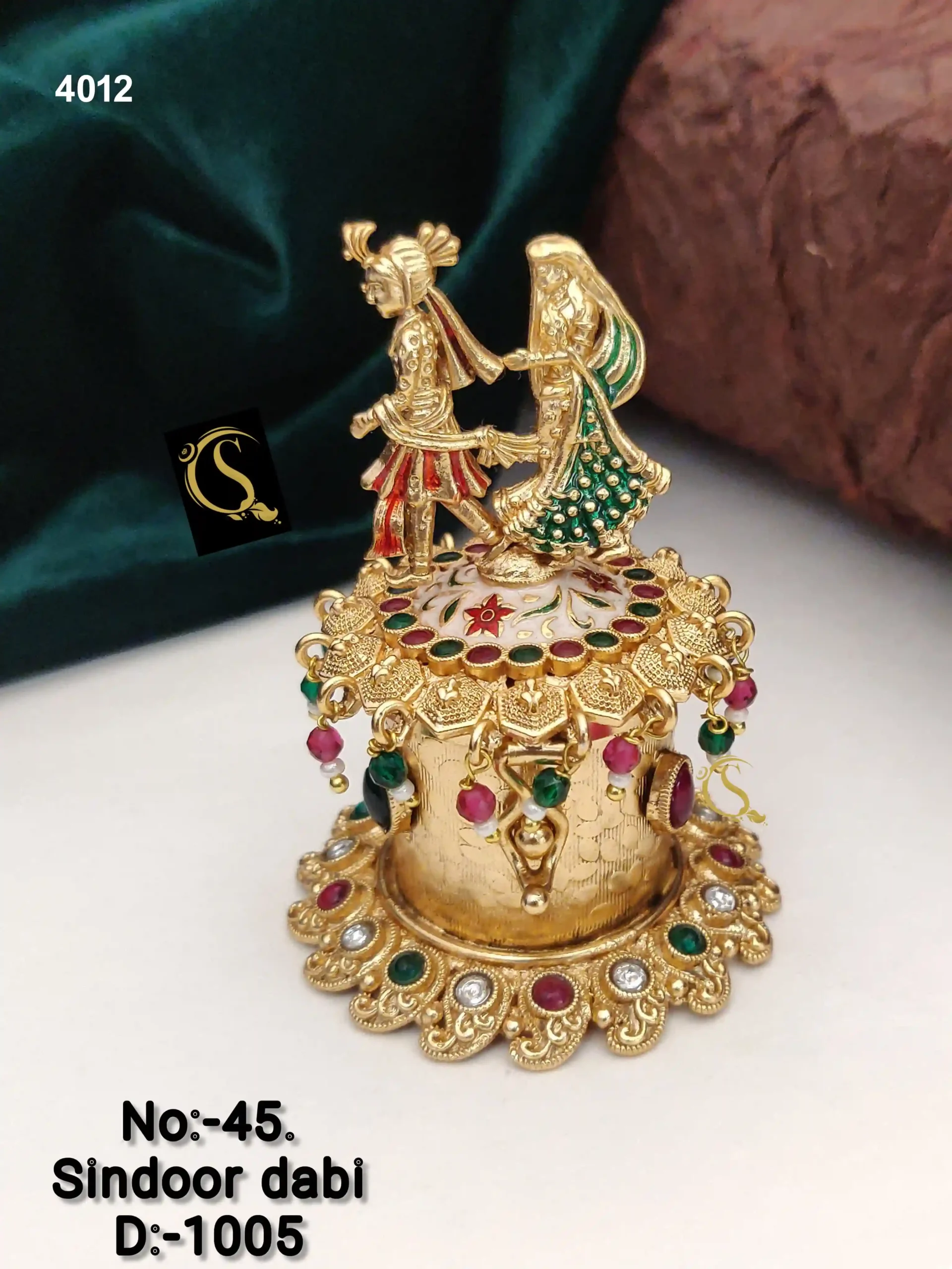 Traditional Gold-Plated Sindoor Dabi With Intricate Carvings - Image 5
