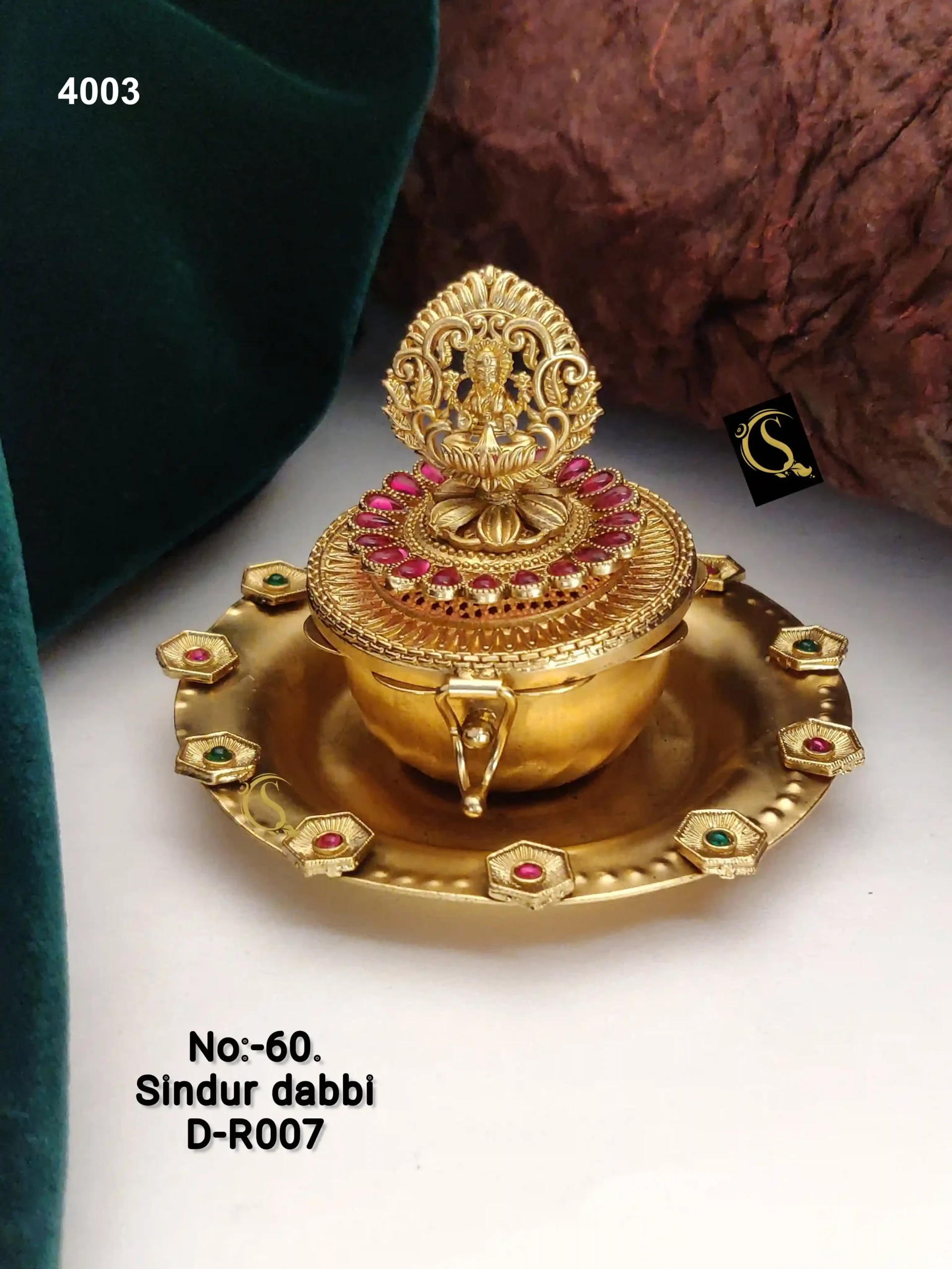 Traditional Gold-Plated Sindoor Dabi With Intricate Carvings - Image 14