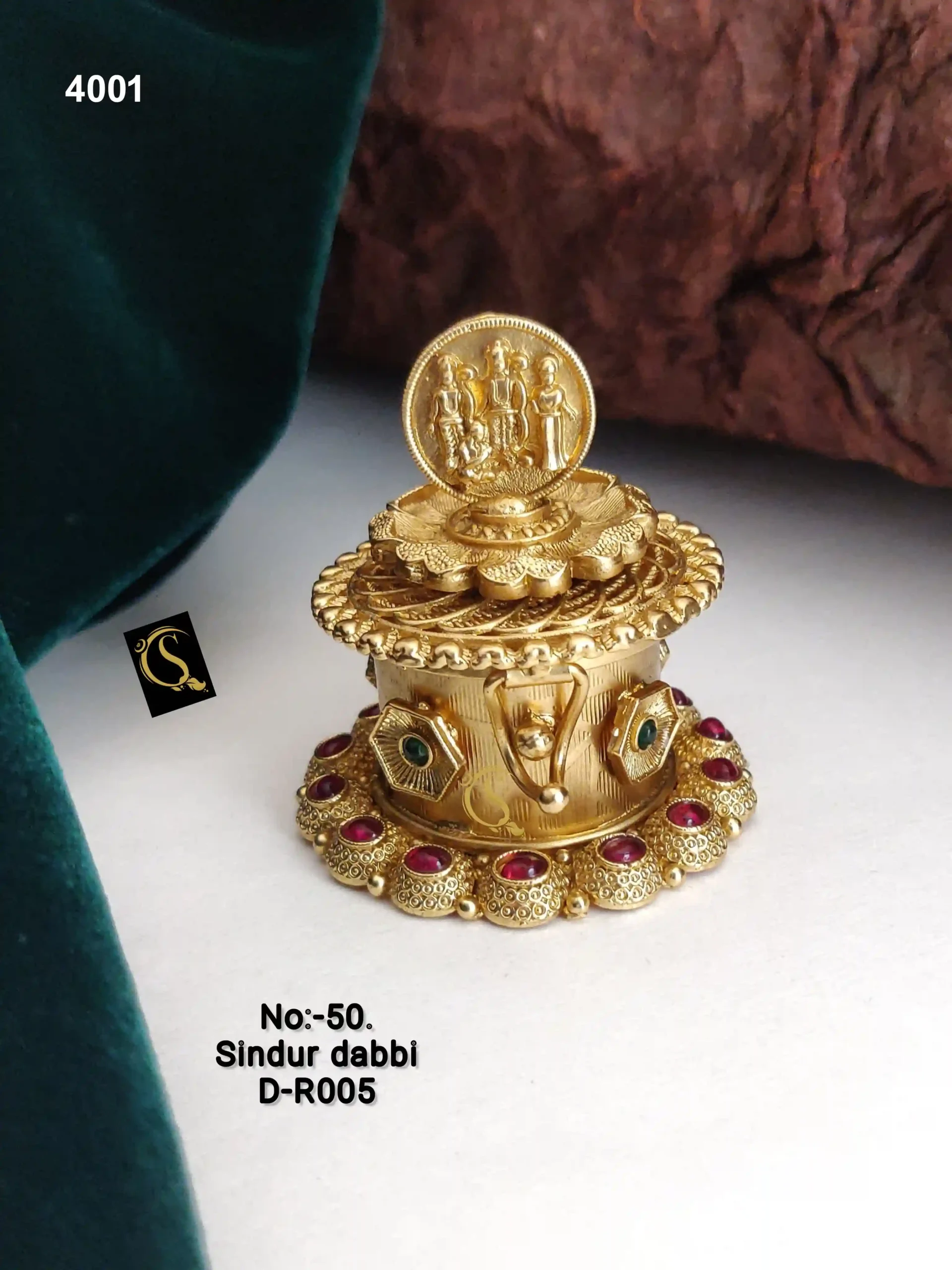 Traditional Gold-Plated Sindoor Dabi With Intricate Carvings - Image 16