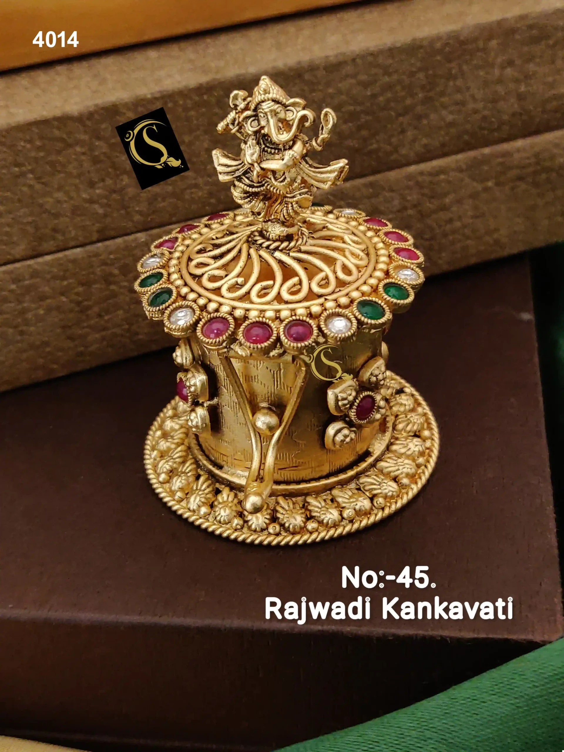 Traditional Gold-Plated Sindoor Dabi With Intricate Carvings - Image 3
