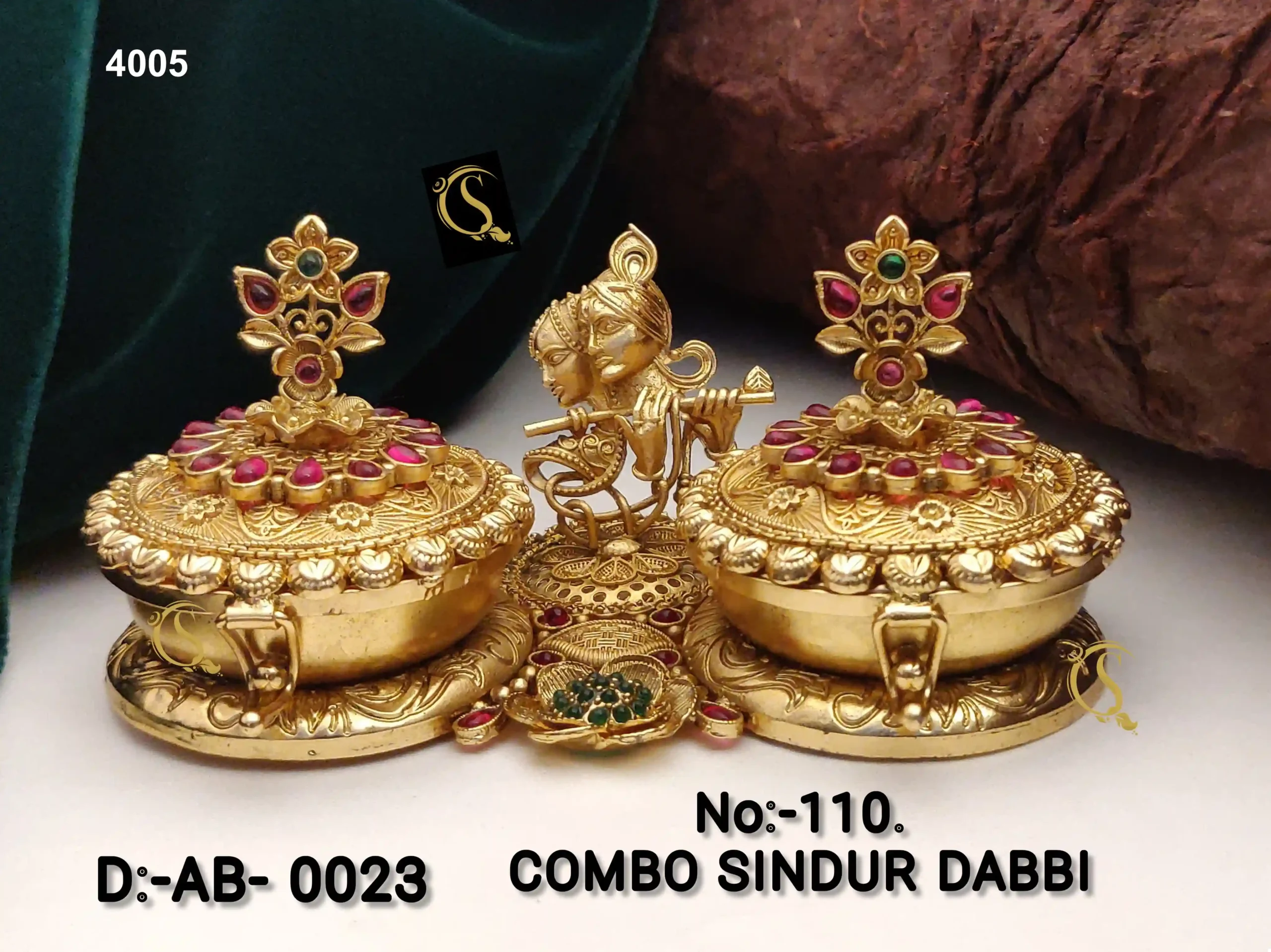 Traditional Gold-Plated Sindoor Dabi With Intricate Carvings - Image 12