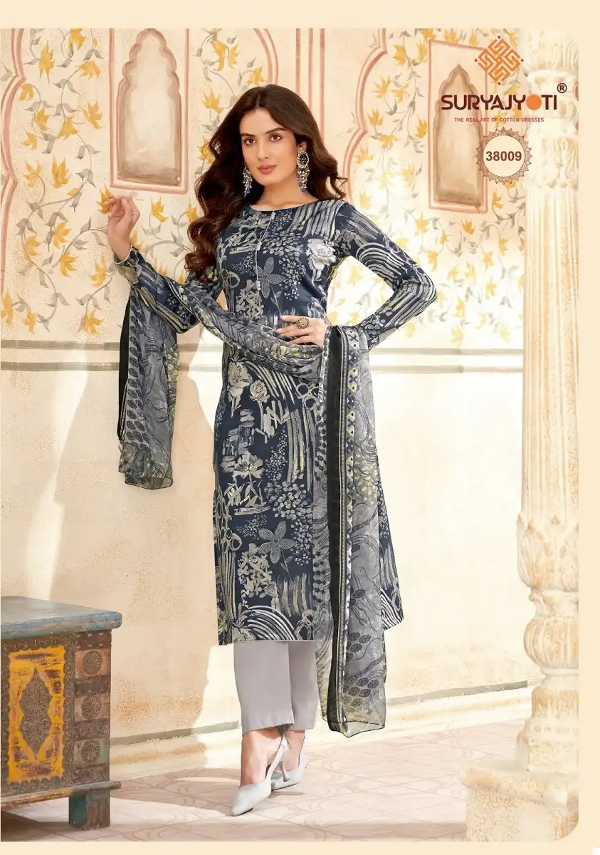 Suryajyoti Naishaa Vol 38 Jaam Satin Wholesale Salwar Suit Catalog — Wholesale Salwar Suits, MPA wholesale from Surat - Gallery Image 9