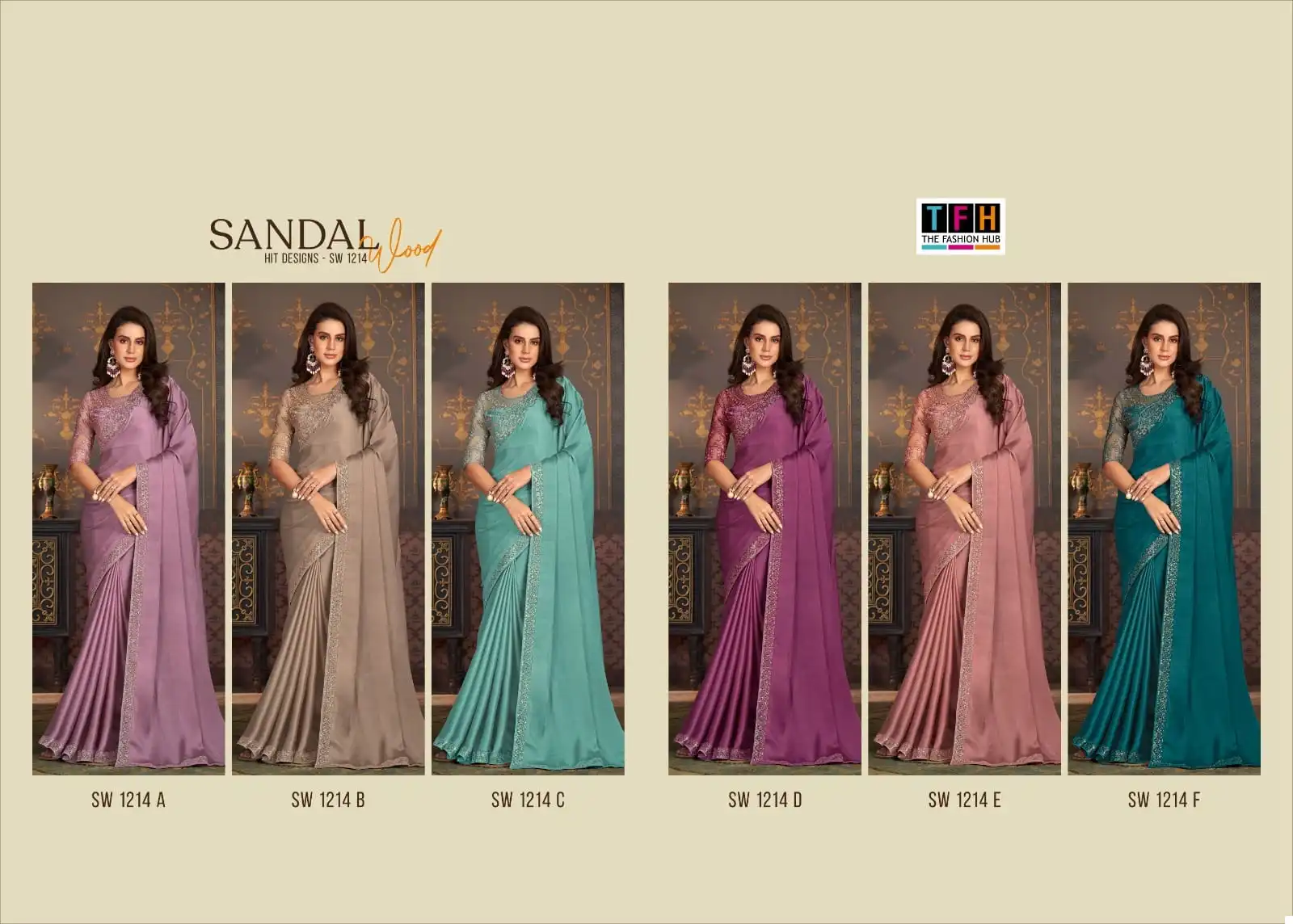 Tfh Sandalwood 12Th Soft Glass Silk Wholesale Fancy Sarees Catalog - Image 7