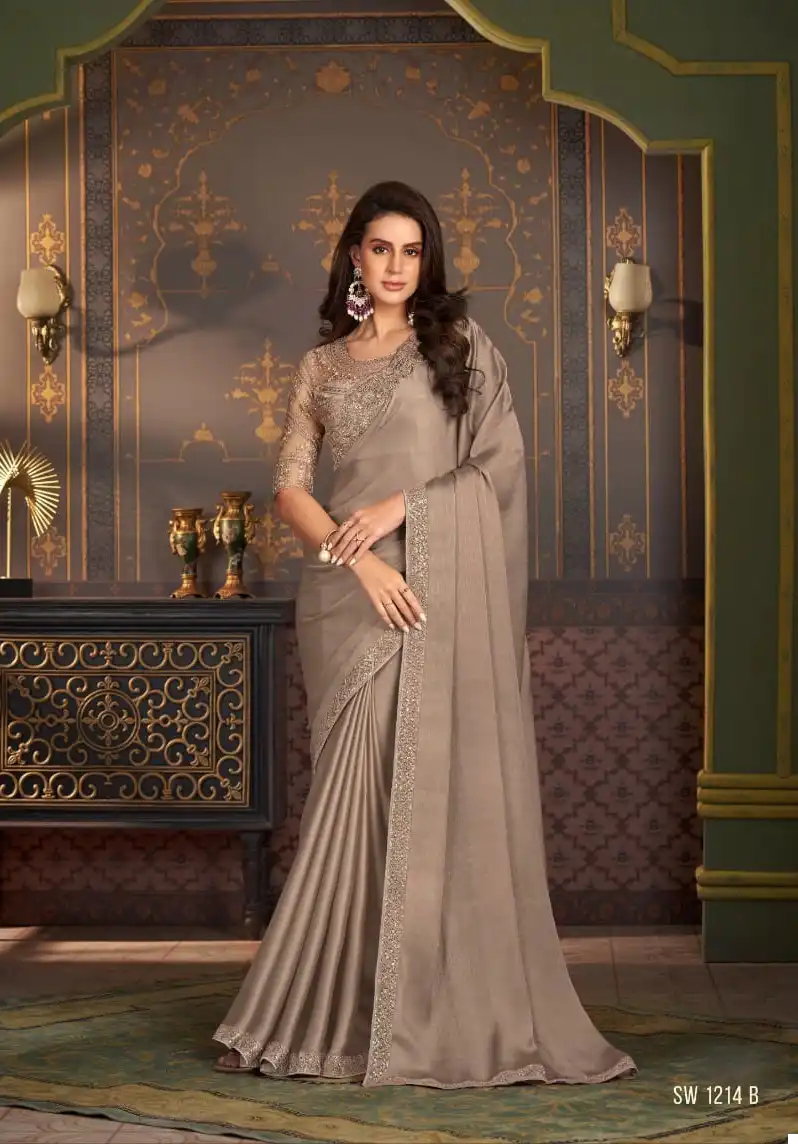 Tfh Sandalwood 12Th Soft Glass Silk Wholesale Fancy Sarees Catalog - Image 2