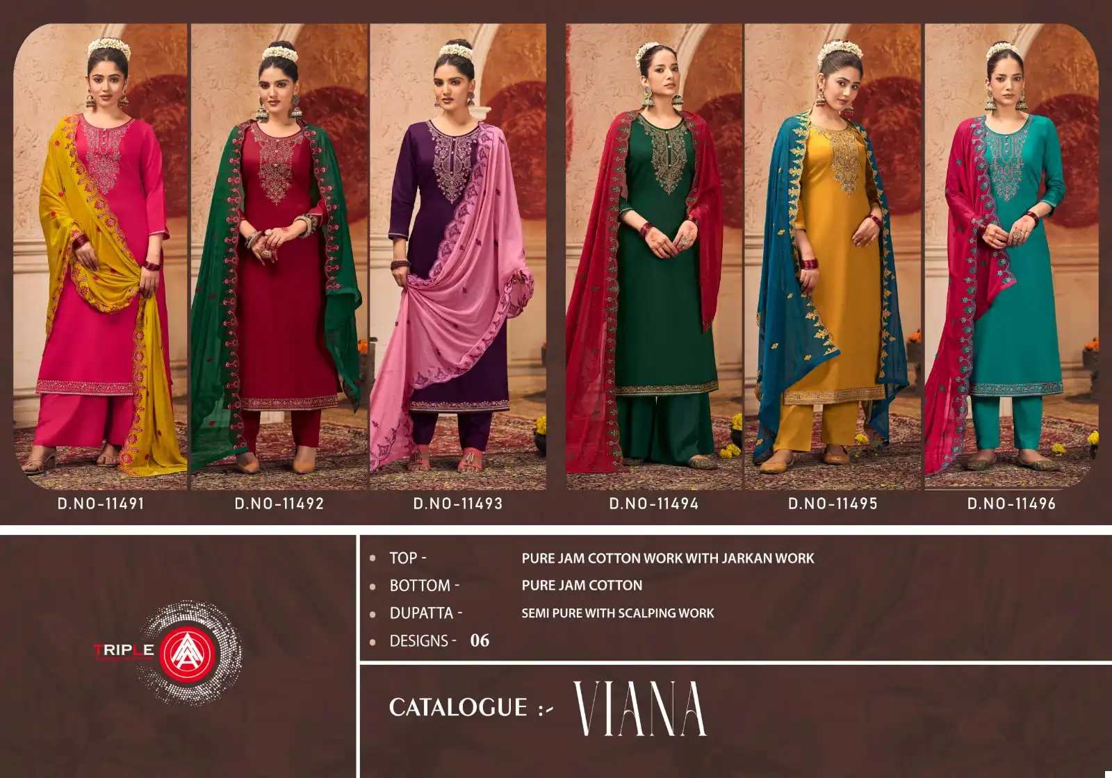 Triple Viana Pure Jam Cotton Wholesale Salwar Suit Catalog - Image 7