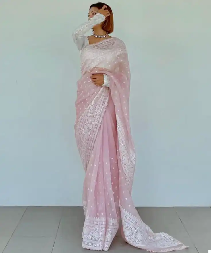 Vardan Ethnic Pink Organza Pure And Light Organza Wholesale Fancy Sarees Catalog