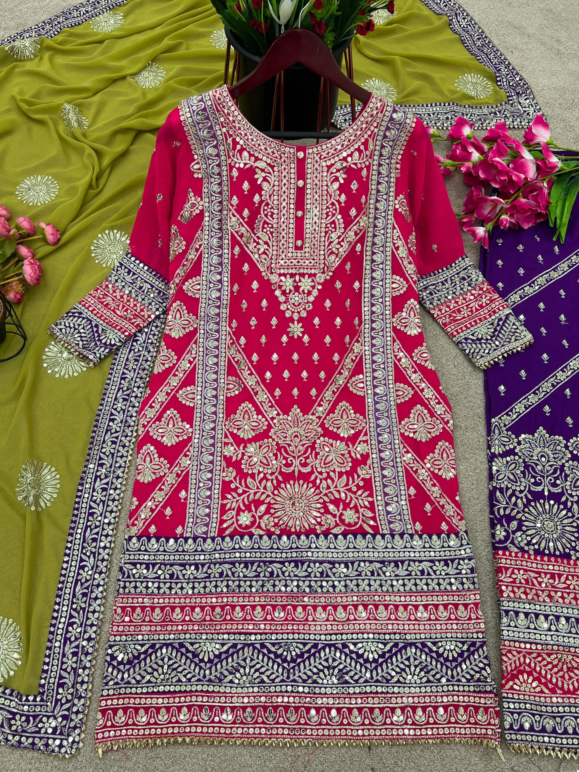 Vardan Ethnic Ssr 447 Heavy Faux Georgette Wholesale Pakistani Readymade Salwar Suit — Wholesale Salwar Suits, MPA wholesale from Surat — view 3