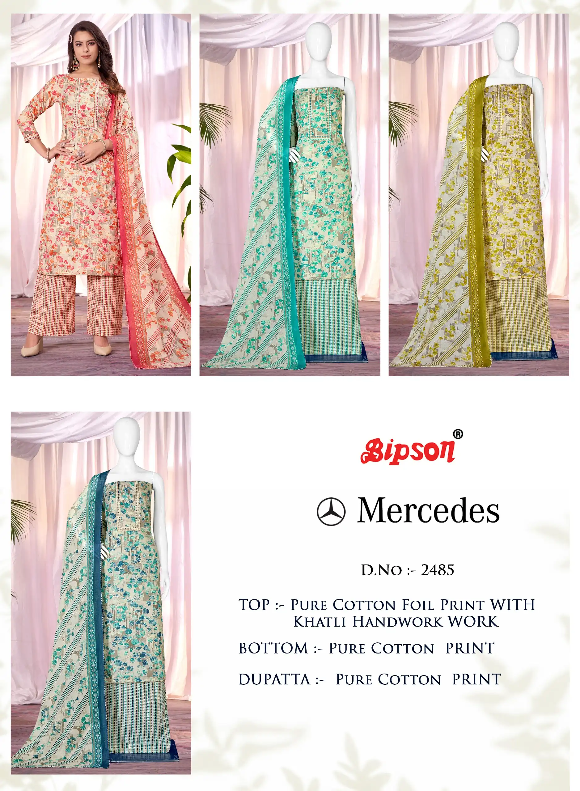 Bipson Mercedes 2485 Pure Cotton Foil Print Wholesale Salwar Suit Catalog - Image 5