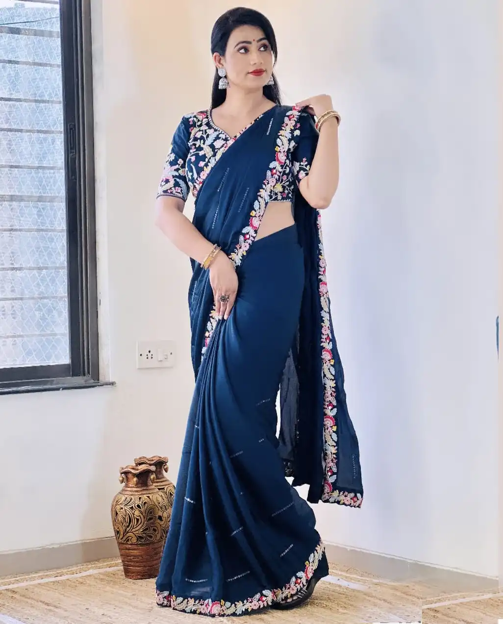Df Dn No 3 Pure Blooming Natural Chiffon Wholesale Fancy Readymade Saree