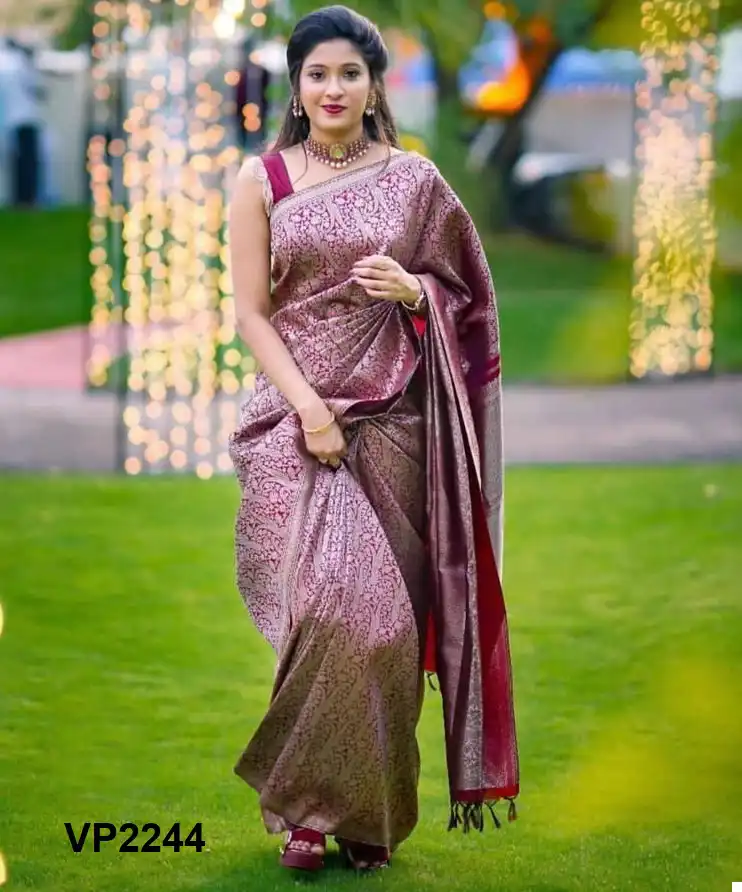 Fashion Berry Vp2244 Soft Lichi Silk Wholesale Fancy Saree