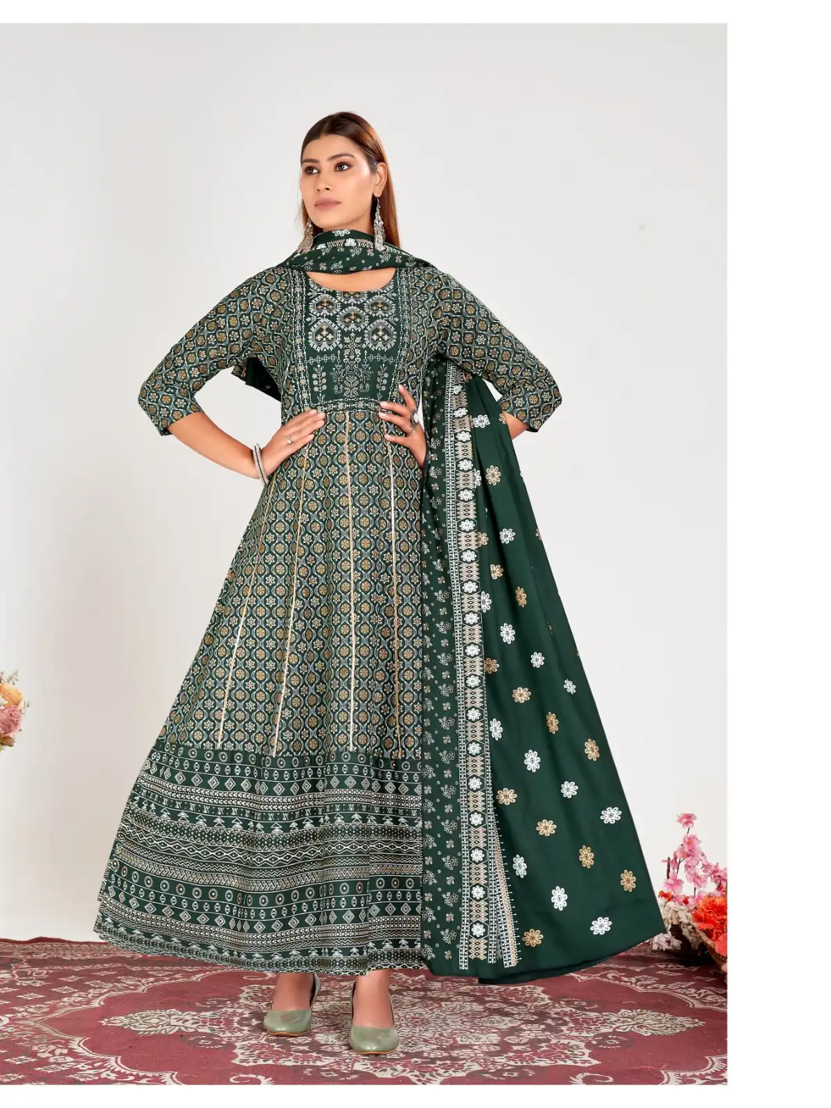 Krishna Trendz Anamika Vol 1 14 Kg Rayon Wholesale Long Gown with Dupatta Catalog - Image 4