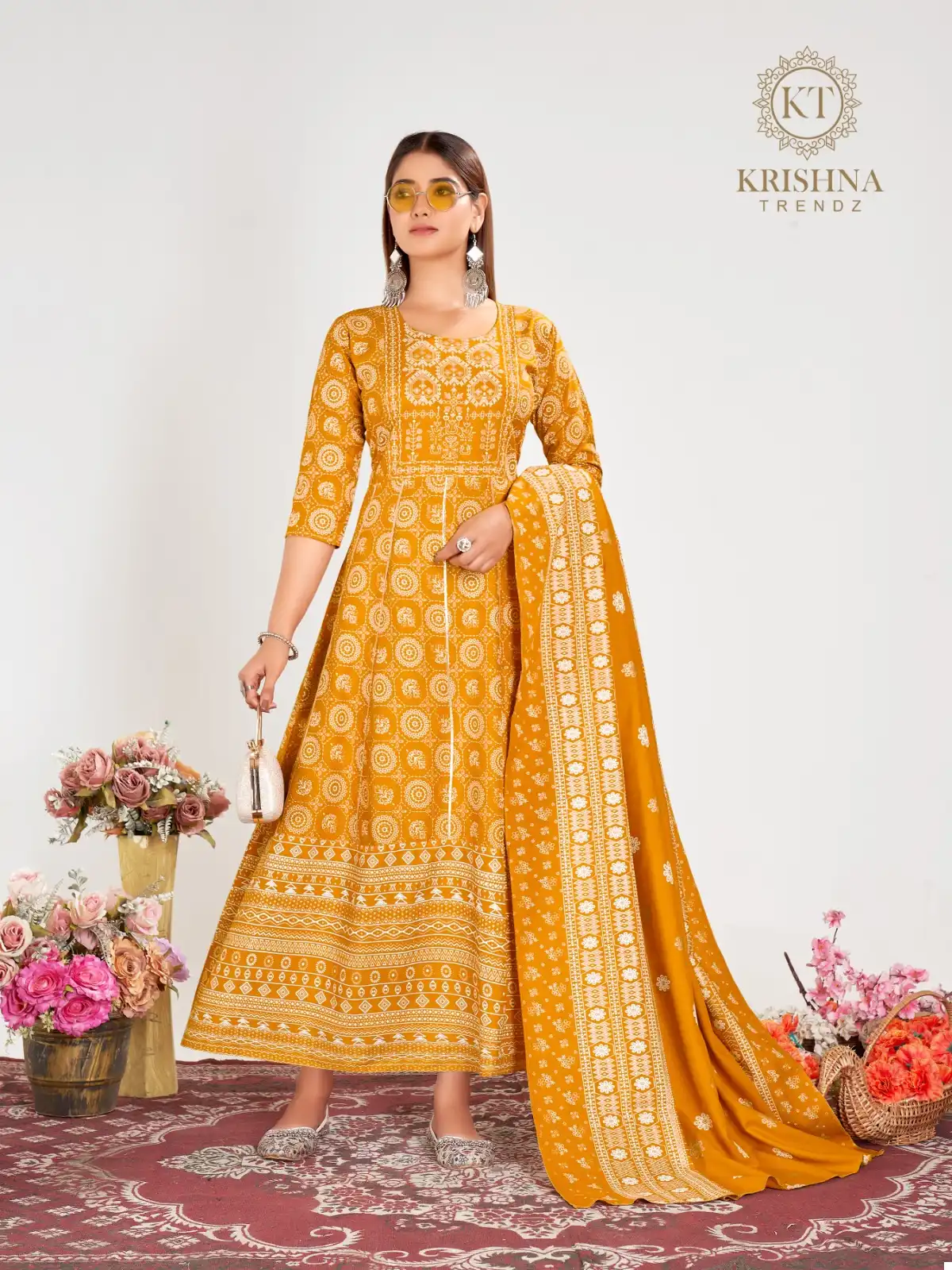 Krishna Trendz Anamika Vol 1 14 Kg Rayon Wholesale Long Gown with Dupatta Catalog - Image 5