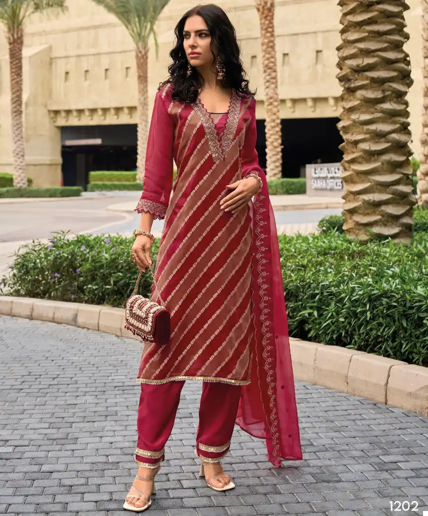 Lady Leela Shimmer Pure Viscose Shimmer Organza Jacquard Wholesale Designer Readymade Salwar Suit Catalog