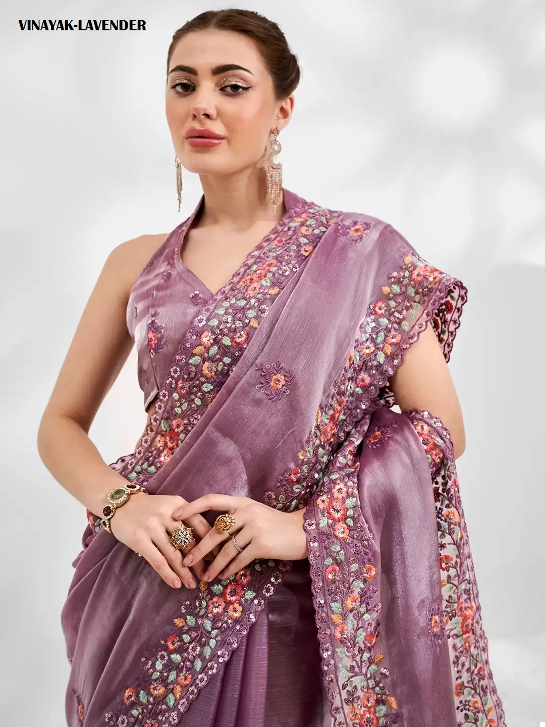 Laxminam Vinayak Lavender Chiffon Wholesale Fancy Sarees - Image 2