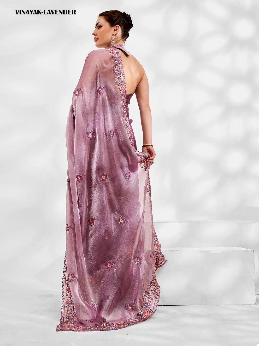 Laxminam Vinayak Lavender Chiffon Wholesale Fancy Sarees - Image 3