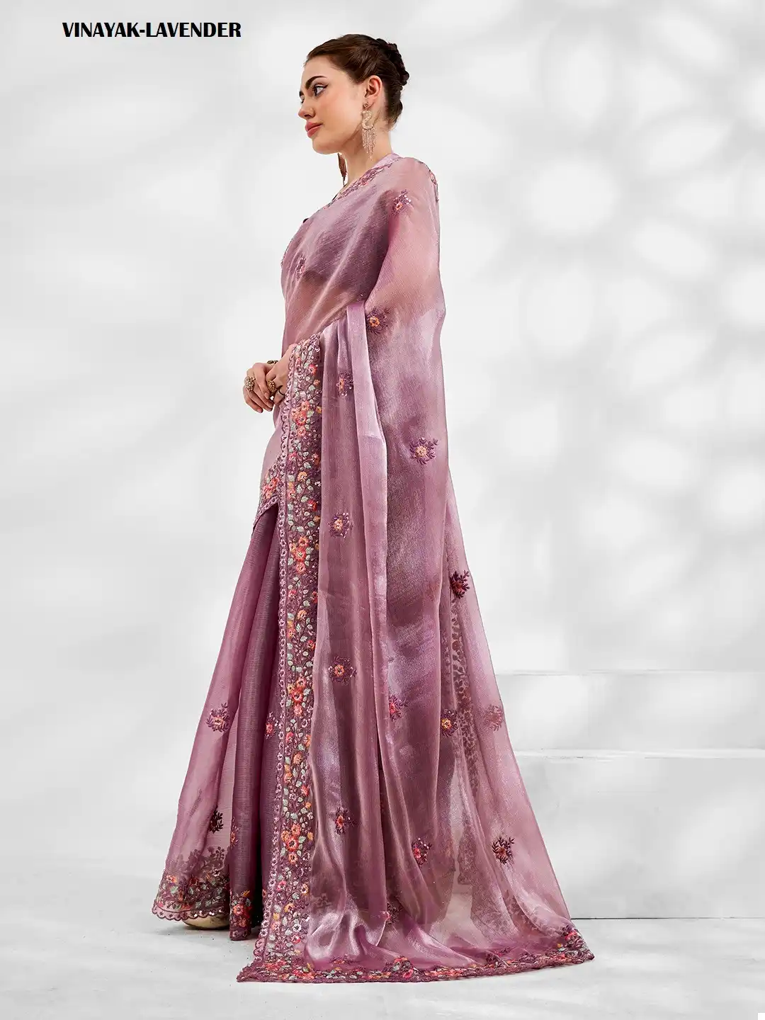 Laxminam Vinayak Lavender Chiffon Wholesale Fancy Sarees - Image 4