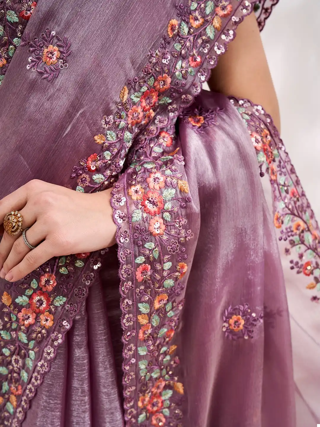 Laxminam Vinayak Lavender Chiffon Wholesale Fancy Sarees - Image 5