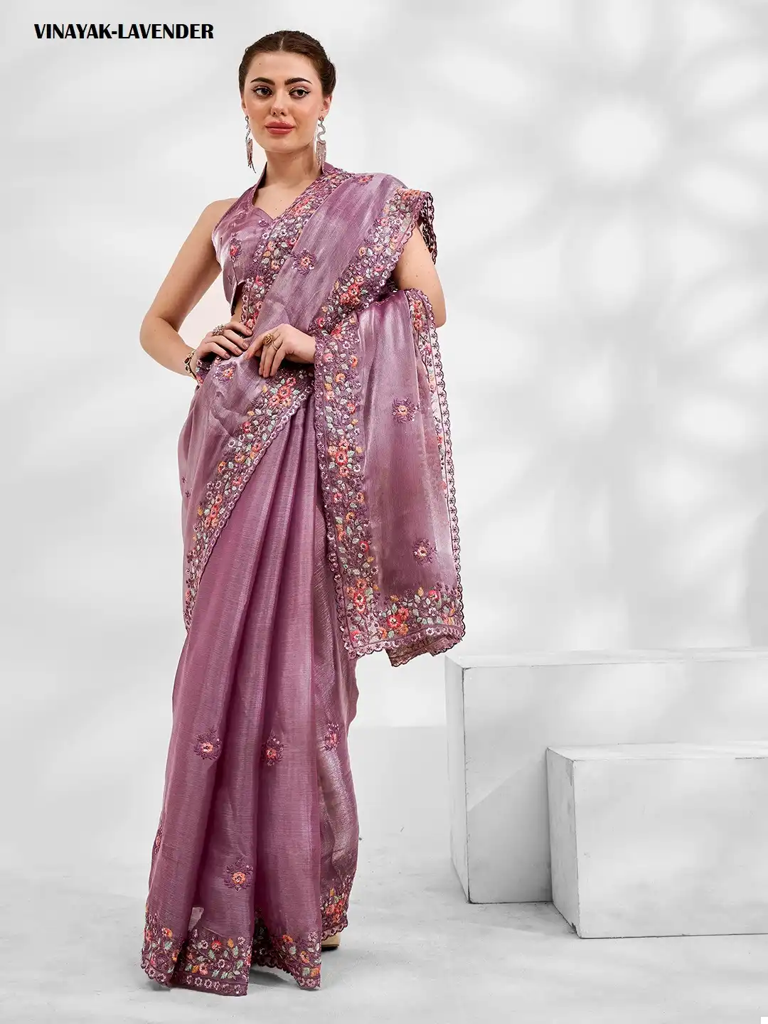 Laxminam Vinayak Lavender Chiffon Wholesale Fancy Sarees - Image 6
